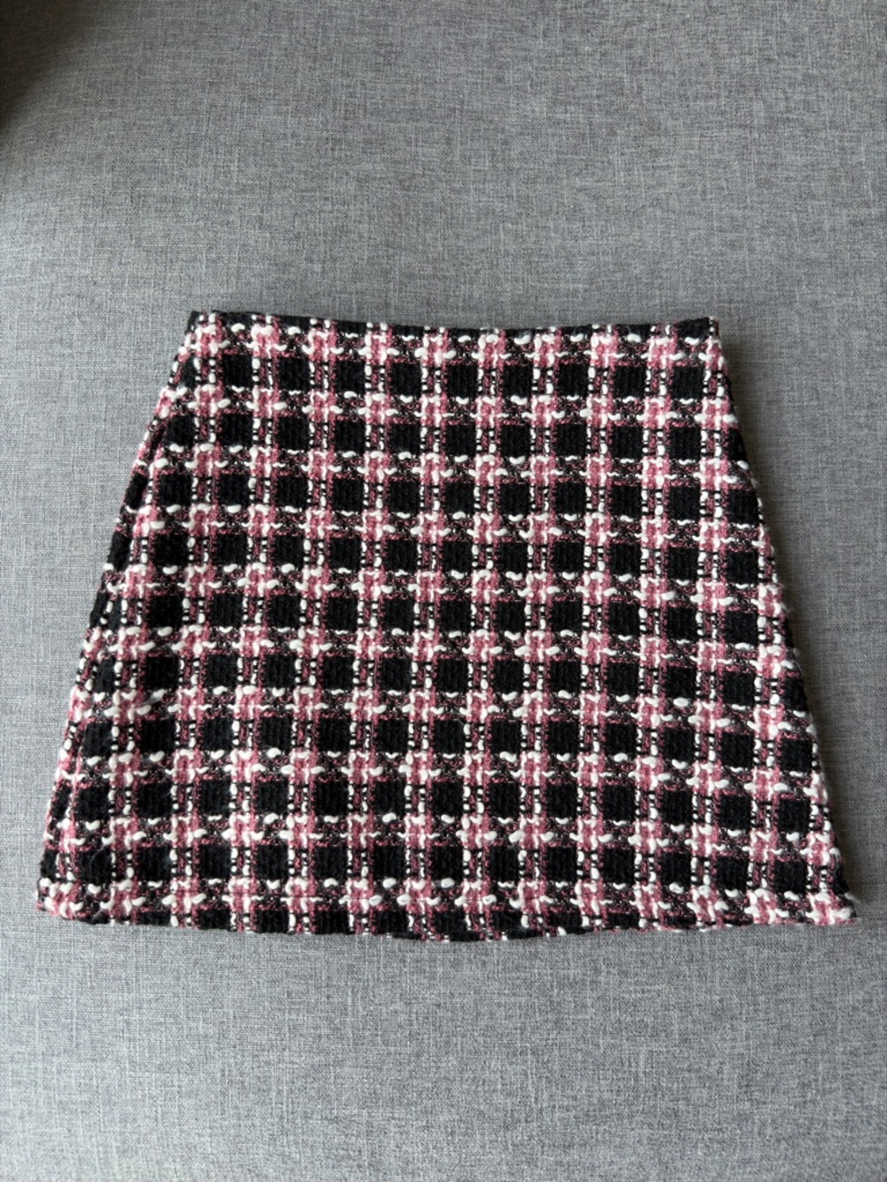 Pink Martini Pink and Black Tweed Plaid A-Line Mini Skirt